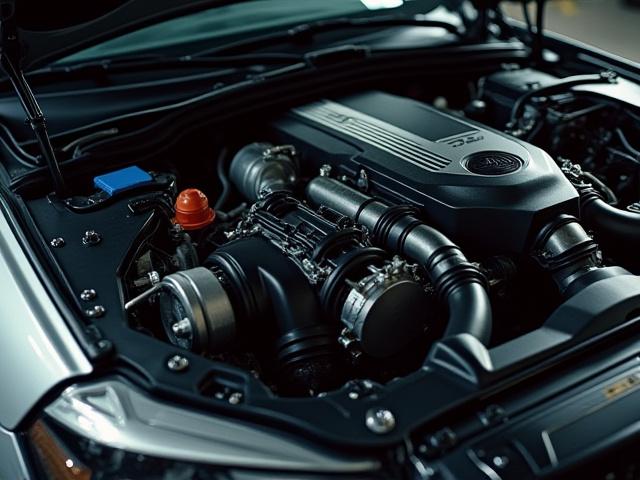 BMW M3 mit offenem Motorraum und installiertem Kompressor-Kit